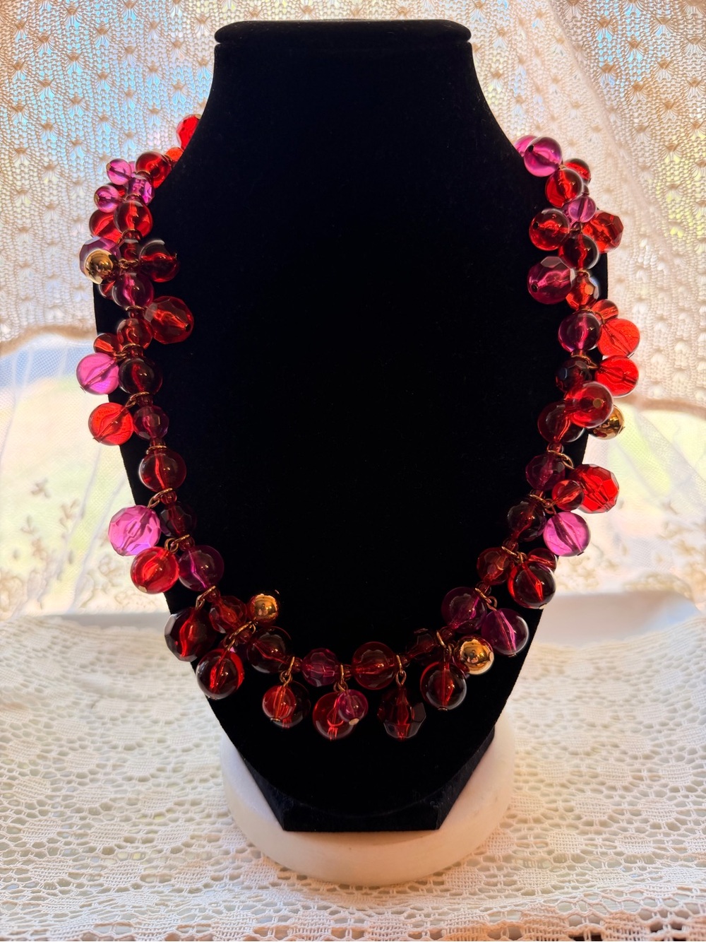 kate spade Red and Pink Faceted Glass Bead Necklace